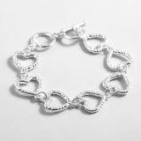 Silver Hollow Heart Shape Bangle Bracelet Twisted Metal Chain for Women