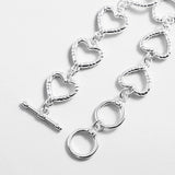 Silver Hollow Heart Shape Bangle Bracelet Twisted Metal Chain for Women