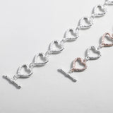 Silver Hollow Heart Shape Bangle Bracelet Twisted Metal Chain for Women
