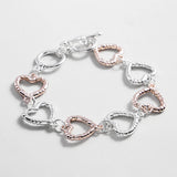 Silver Hollow Heart Shape Bangle Bracelet Twisted Metal Chain for Women