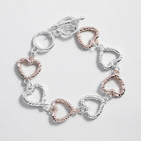 Silver Hollow Heart Shape Bangle Bracelet Twisted Metal Chain for Women