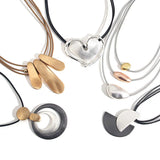 Geometric Heart Pendant Necklace Leather Chain Choker for Women