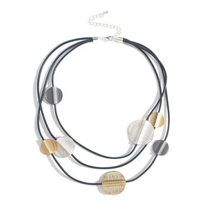 Geometric Heart Pendant Necklace Leather Chain Choker for Women