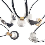 Geometric Heart Pendant Necklace Leather Chain Choker for Women