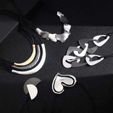 Geometric Heart Pendant Necklace Leather Chain Choker for Women