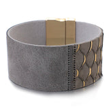 Bohemian Fish Scale Wide Leather Wrap Bracelet for Women