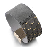 Bohemian Fish Scale Wide Leather Wrap Bracelet for Women