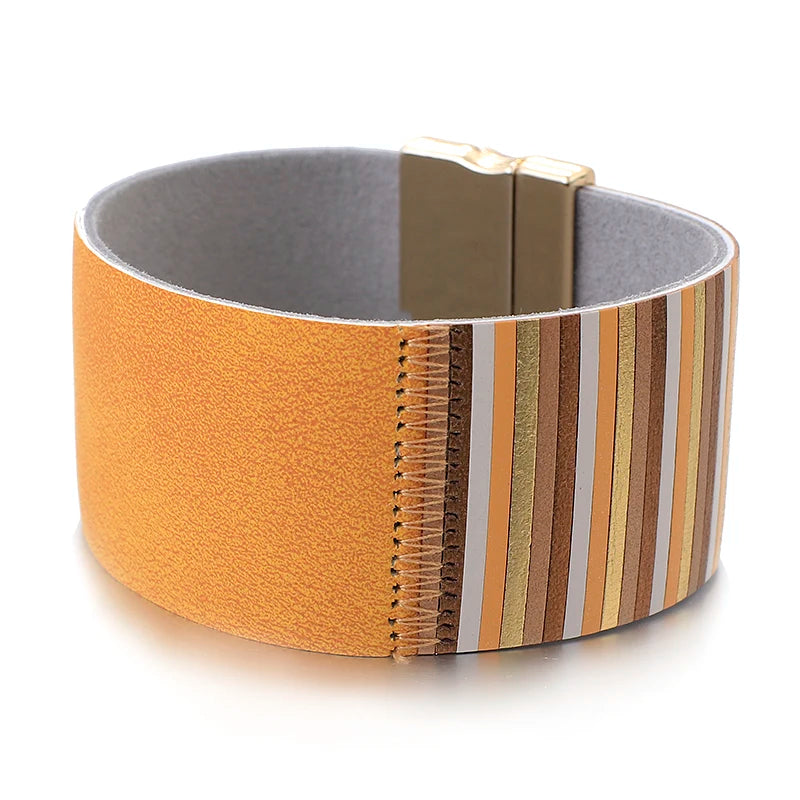 Bohemian Fish Scale Wide Leather Wrap Bracelet for Women