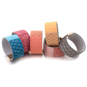 Bohemian Fish Scale Wide Leather Wrap Bracelet for Women