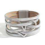 Metal Heart Charm Wrap Bracelets Womens PU Leather Magnetic Bracelet