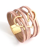 Metal Heart Charm Wrap Bracelets Womens PU Leather Magnetic Bracelet