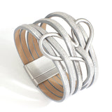 Metal Heart Charm Wrap Bracelets Womens PU Leather Magnetic Bracelet