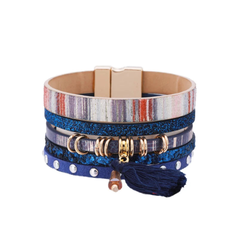 Bohemian Tassel Leather Wrap Bracelet for Women