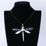 Resin Dragonfly Pendant Necklace Leather Chain Gift