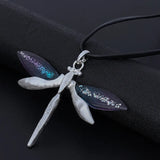 Resin Dragonfly Pendant Necklace Leather Chain Gift