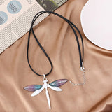 Resin Dragonfly Pendant Necklace Leather Chain Gift