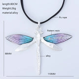 Resin Dragonfly Pendant Necklace Leather Chain Gift