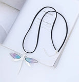 Resin Dragonfly Pendant Necklace Leather Chain Gift