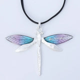 Resin Dragonfly Pendant Necklace Leather Chain Gift