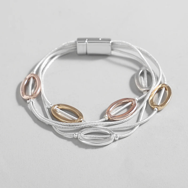 Geometric Oval Charm Layered Bracelet for Women