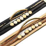 Metal Tube Beads Women Wrap Bracelet Leather Braided Cuff Bangle