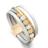 Metal Tube Beads Women Wrap Bracelet Leather Braided Cuff Bangle