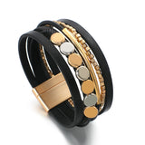 Metal Tube Beads Women Wrap Bracelet Leather Braided Cuff Bangle