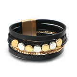 Metal Tube Beads Women Wrap Bracelet Leather Braided Cuff Bangle