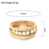 Metal Tube Beads Women Wrap Bracelet Leather Braided Cuff Bangle