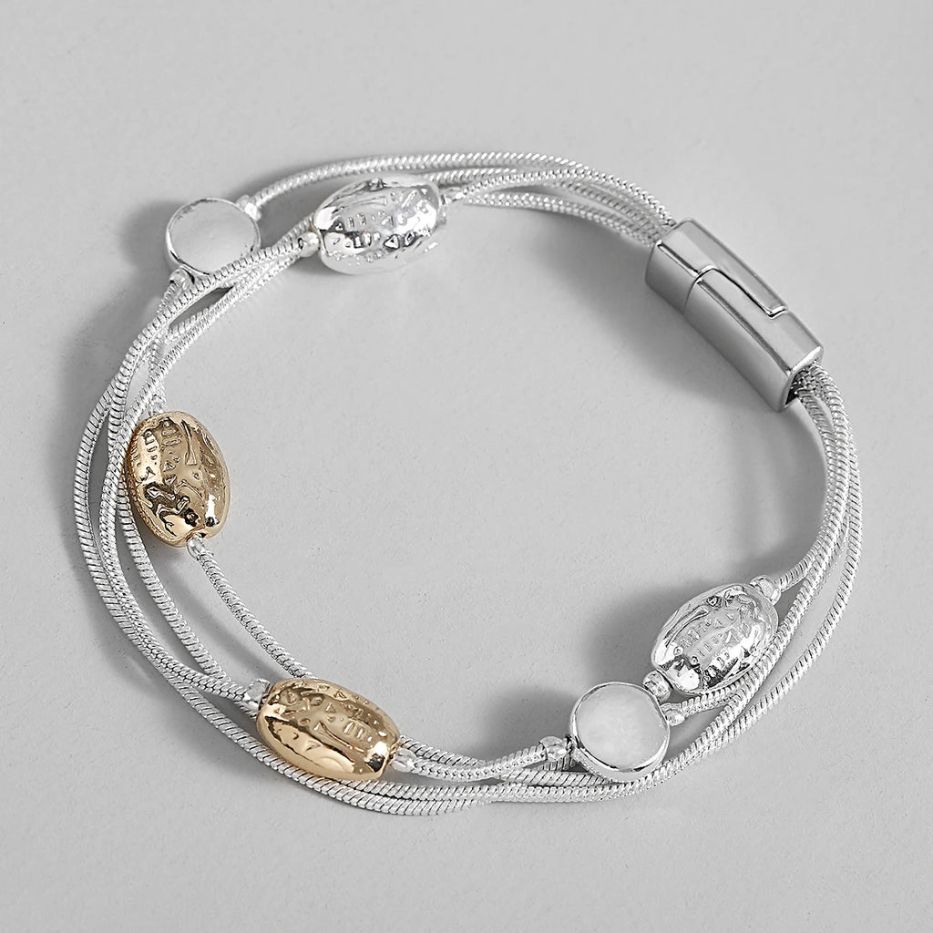 Geometric Beads Charm Bracelet Silver Snake Chain Bangle Magnetic Jewelry