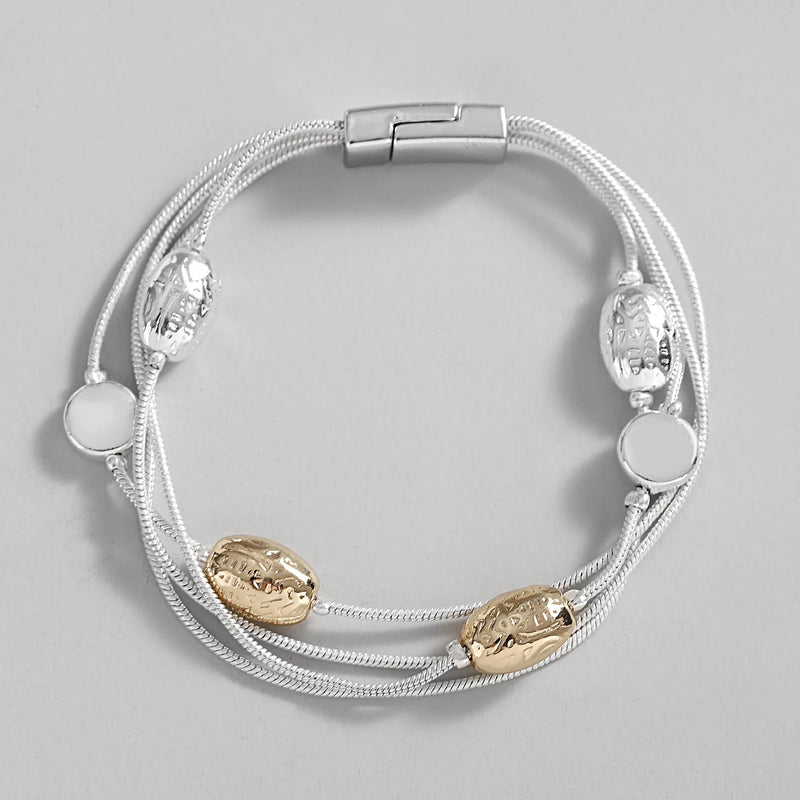Geometric Beads Charm Bracelet Silver Snake Chain Bangle Magnetic Jewelry