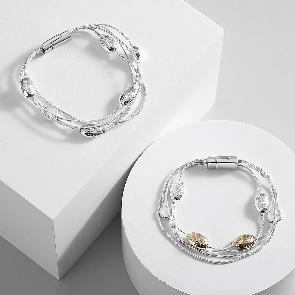 Geometric Beads Charm Bracelet Silver Snake Chain Bangle Magnetic Jewelry