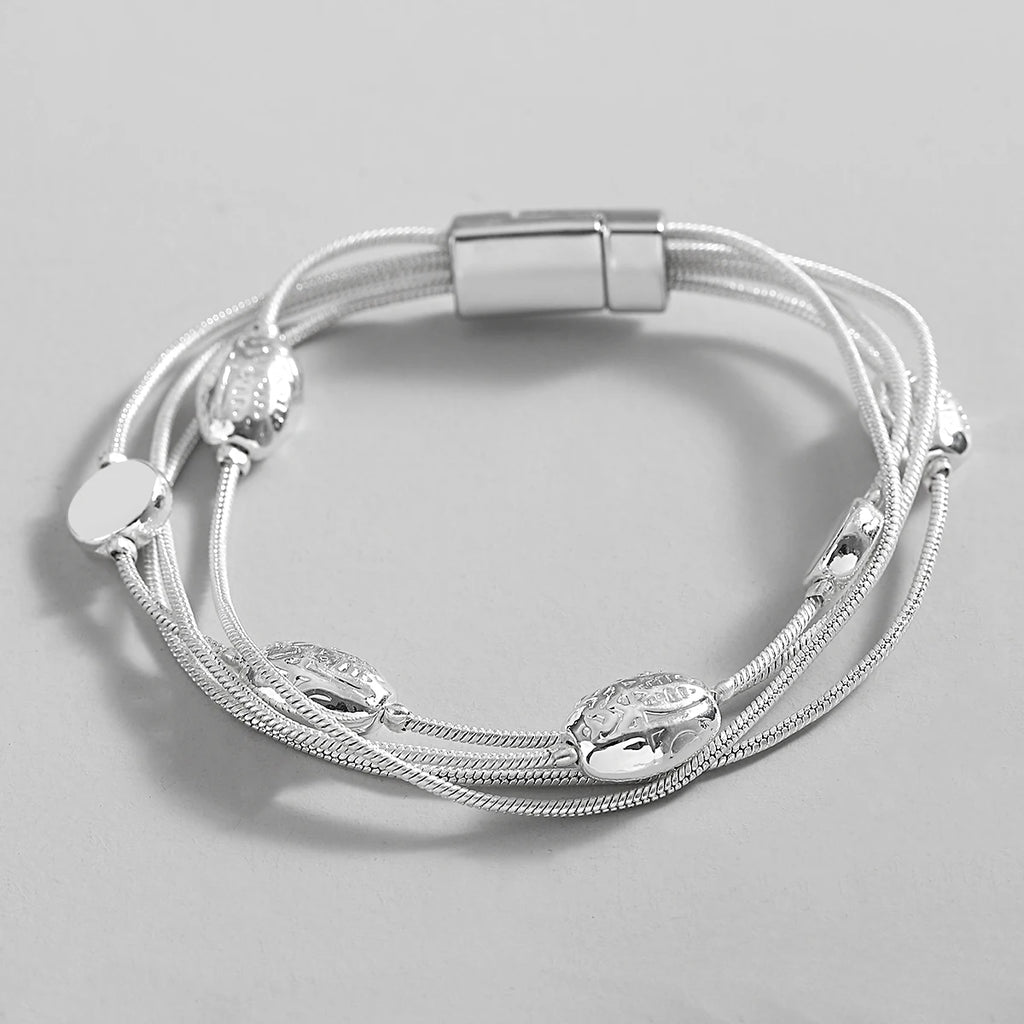 Geometric Beads Charm Bracelet Silver Snake Chain Bangle Magnetic Jewelry