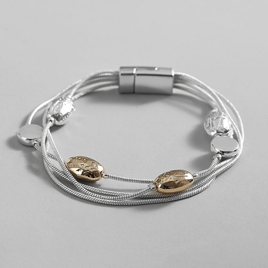 Geometric Beads Charm Bracelet Silver Snake Chain Bangle Magnetic Jewelry