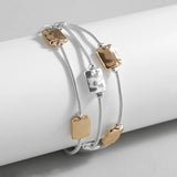 Geometric Square Beads Chain Bracelet for Women Silver Bangle Charm Jewelry