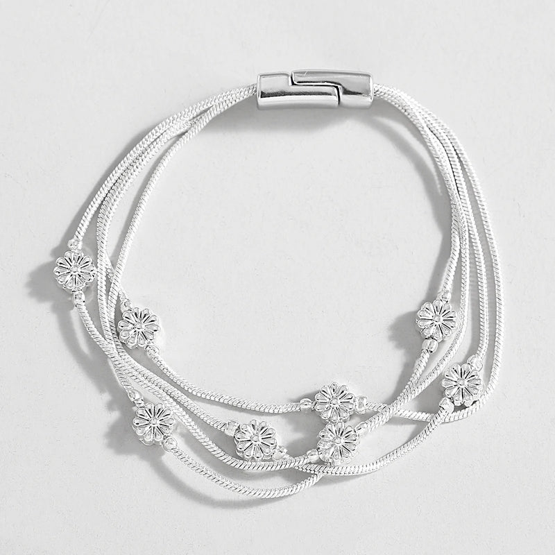 Geometric Square Beads Chain Bracelet for Women Silver Bangle Charm Jewelry
