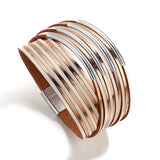 Curved Metal Bar Leather Magnetic Bracelet Wrap Cuff Bangle Jewelry