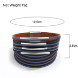 Curved Metal Bar Leather Magnetic Bracelet Wrap Cuff Bangle Jewelry