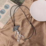 Umbrella Dancing Girl Pendant Necklace Vintage Long Leather Chain