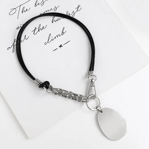 Geometric Metal Pendant Leather Necklace for Women Girls