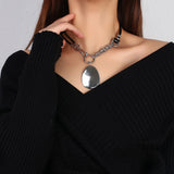 Geometric Metal Pendant Leather Necklace for Women Girls