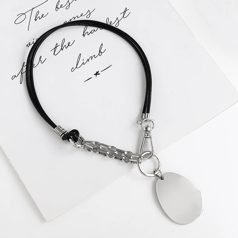 Geometric Metal Pendant Leather Necklace for Women Girls