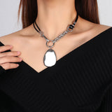 Geometric Metal Pendant Leather Necklace for Women Girls