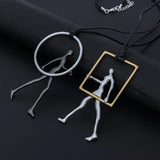 Unisex Couple Running Hug Geometric Pendant Necklace