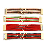 Red Leather Charm Heart Bracelet Women Wrap Lady Jewelry