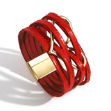 Red Leather Charm Heart Bracelet Women Wrap Lady Jewelry