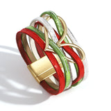 Red Leather Charm Heart Bracelet Women Wrap Lady Jewelry