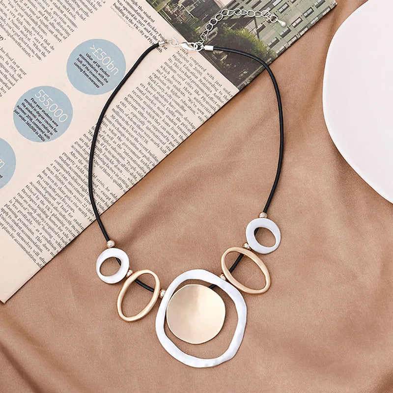Geometric Circle Pendant Leather Necklace Statement Short Necklace Jewelry