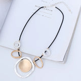 Geometric Circle Pendant Leather Necklace Statement Short Necklace Jewelry