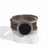 Vintage Geometric Metal Wrap Bracelet Circle Charm Leather Bracelets